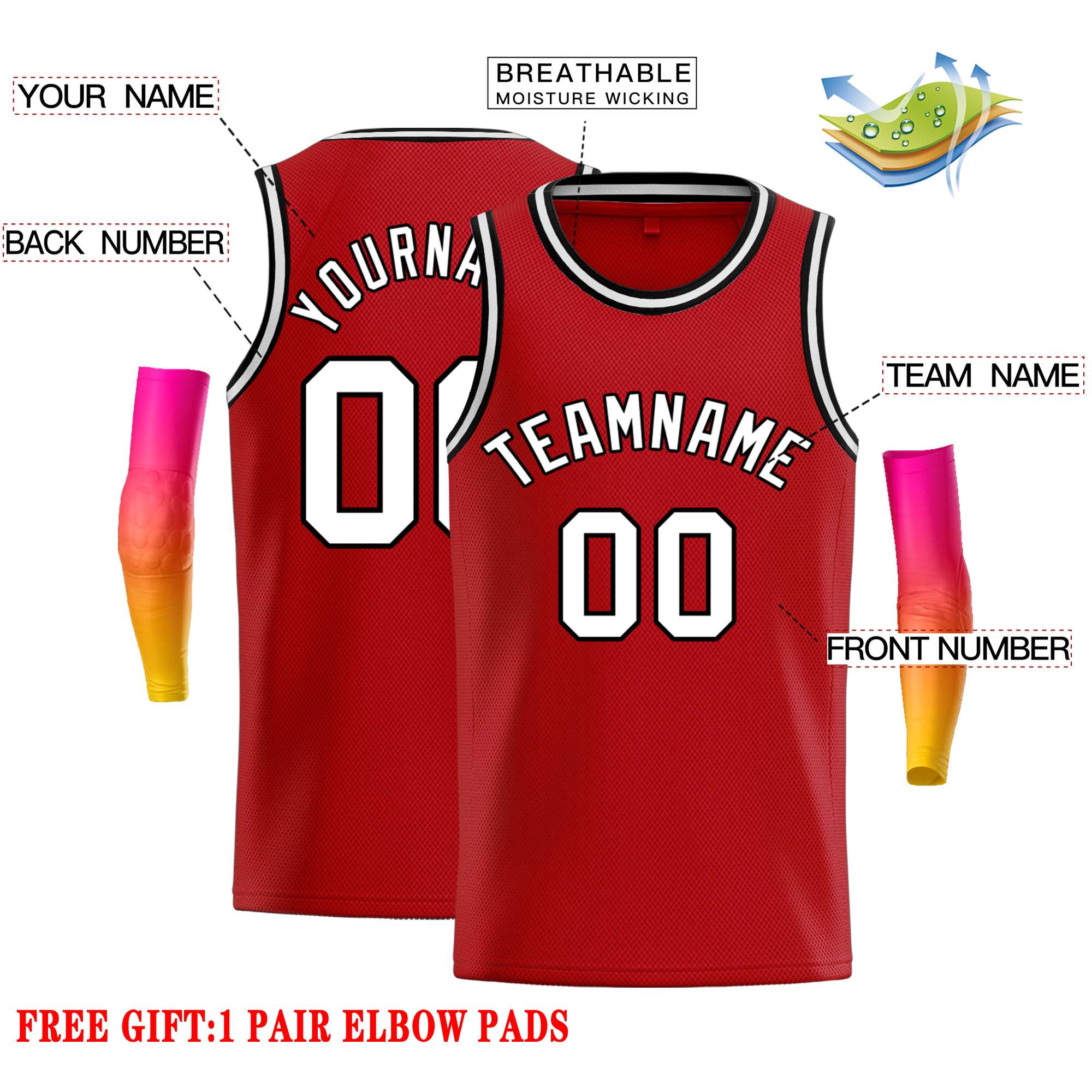 Custom Red White-Black Classic Tops Casual Basketball Jersey - Image 2