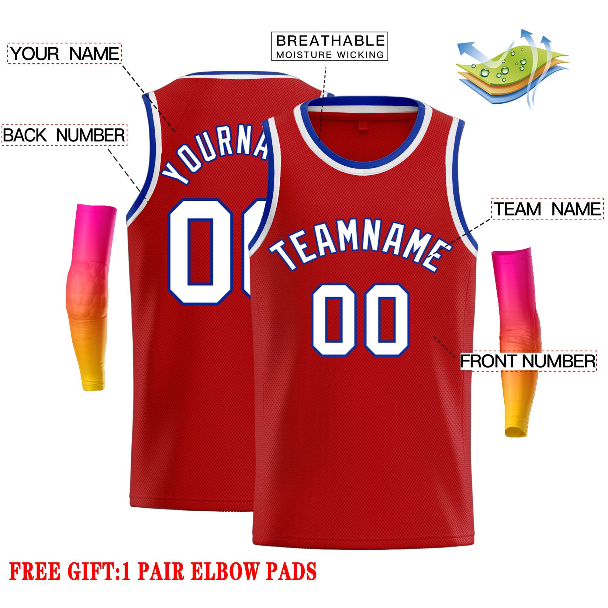Custom Red White-Royal Classic Tops Casual Basketball Jersey - Image 2