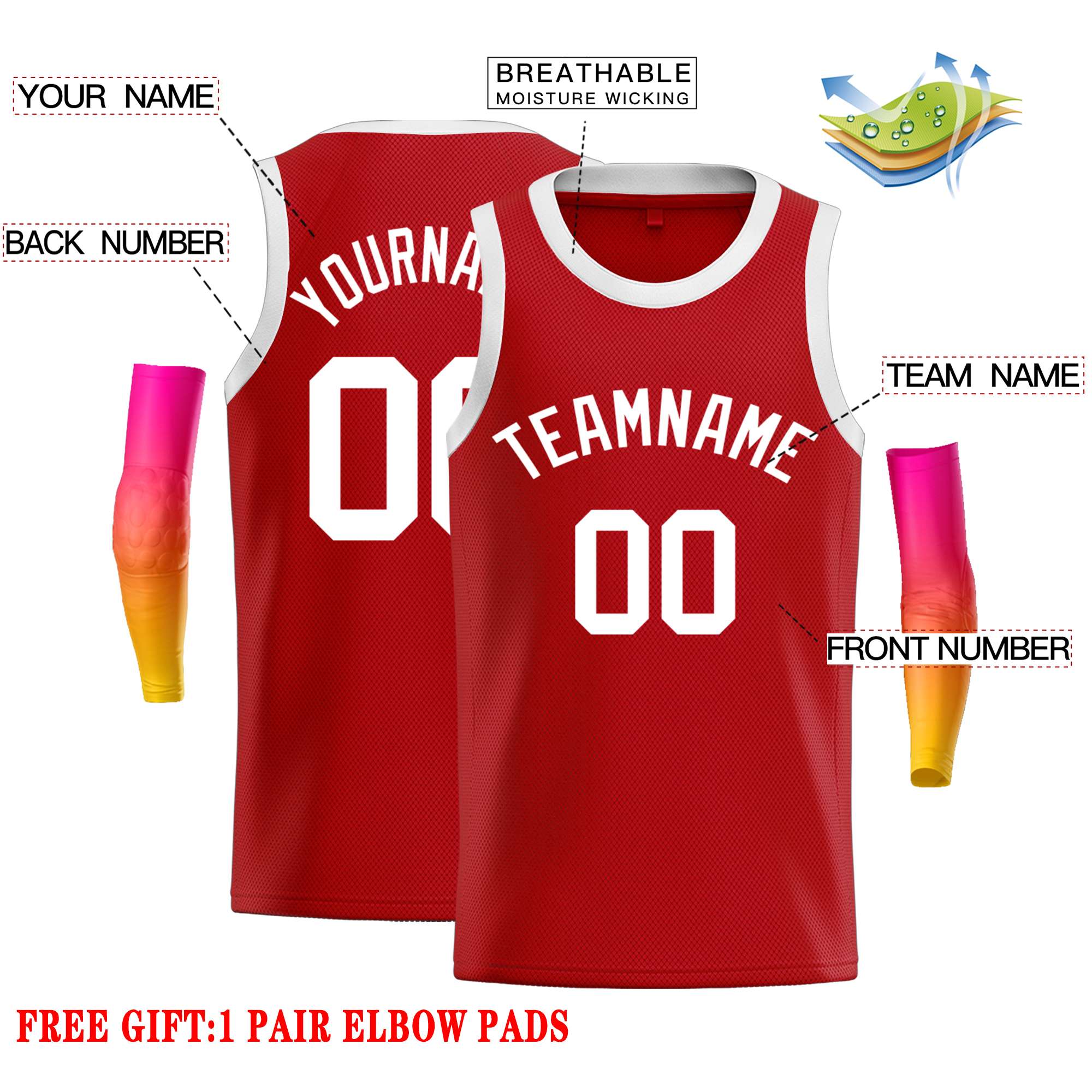 Custom Red White Classic Tops Casual Basketball Jersey - Image 2