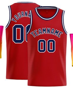 Custom Red Navy-White Classic Tops Casual Basketball Jersey