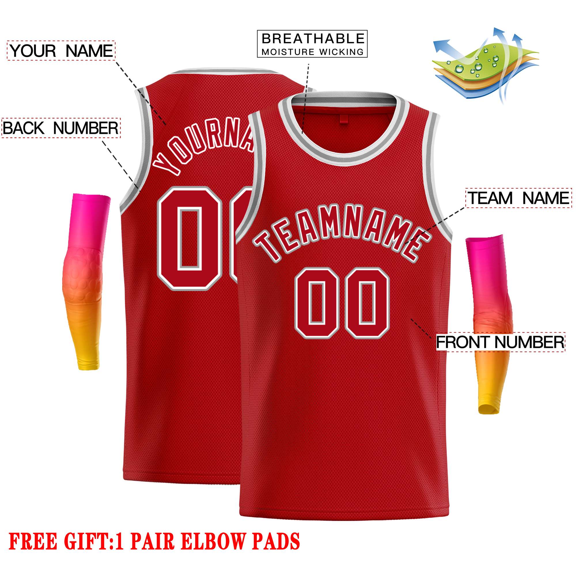 Custom Red Red-White Classic Tops Casual Basketball Jersey - Image 2
