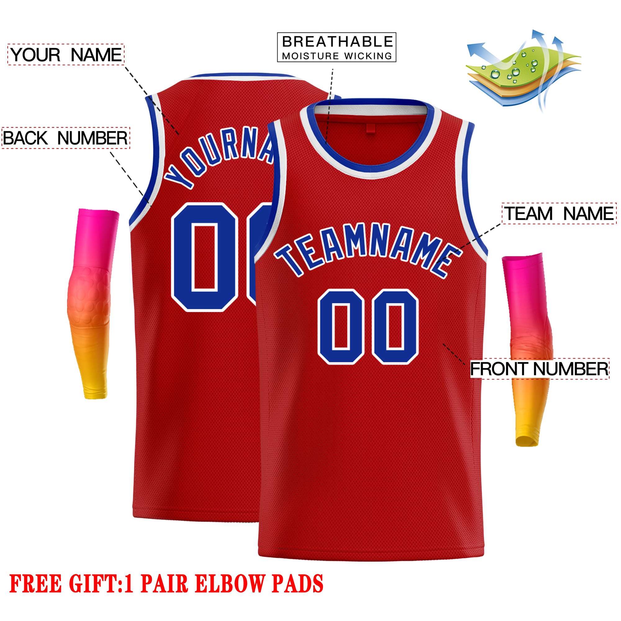 Custom Red Royal-White Classic Tops Casual Basketball Jersey - Image 2