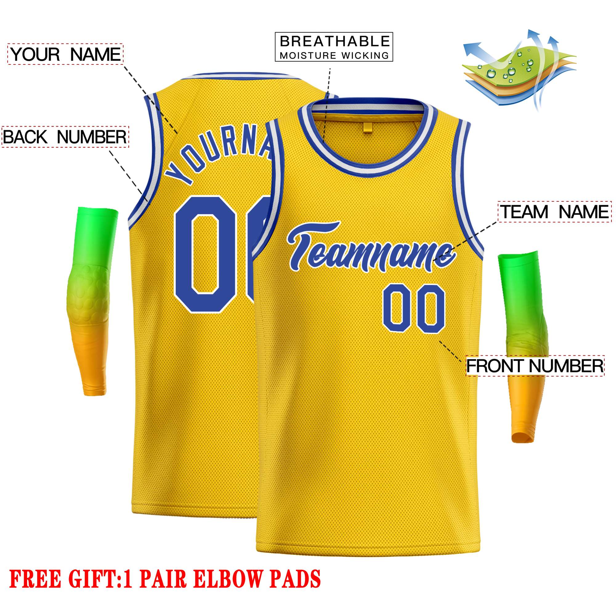 Custom Yellow Royal-White Classic Tops Casual Basketball Jersey - Image 2