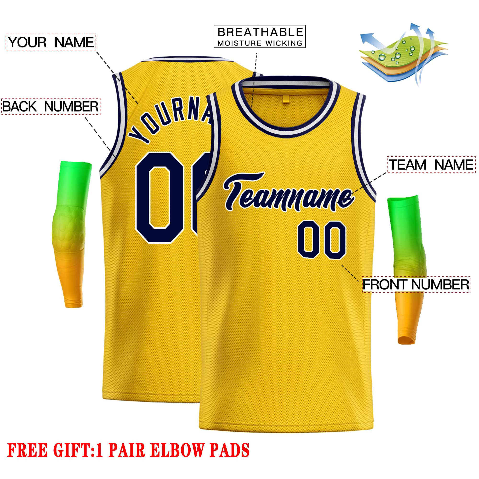 Custom Yellow Navy-White Classic Tops Casual Basketball Jersey - Image 2