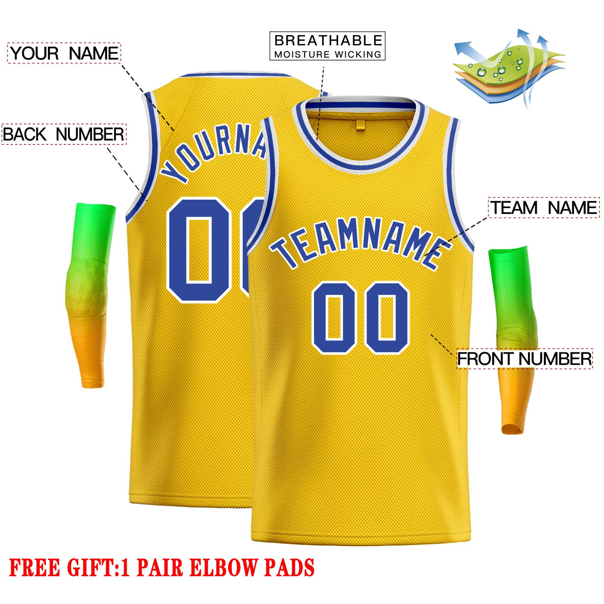 Custom Yellow Royal-White Classic Tops Casual Basketball Jersey - Image 2