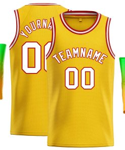 Custom Yellow White-Red Classic Tops Casual Basketball Jersey