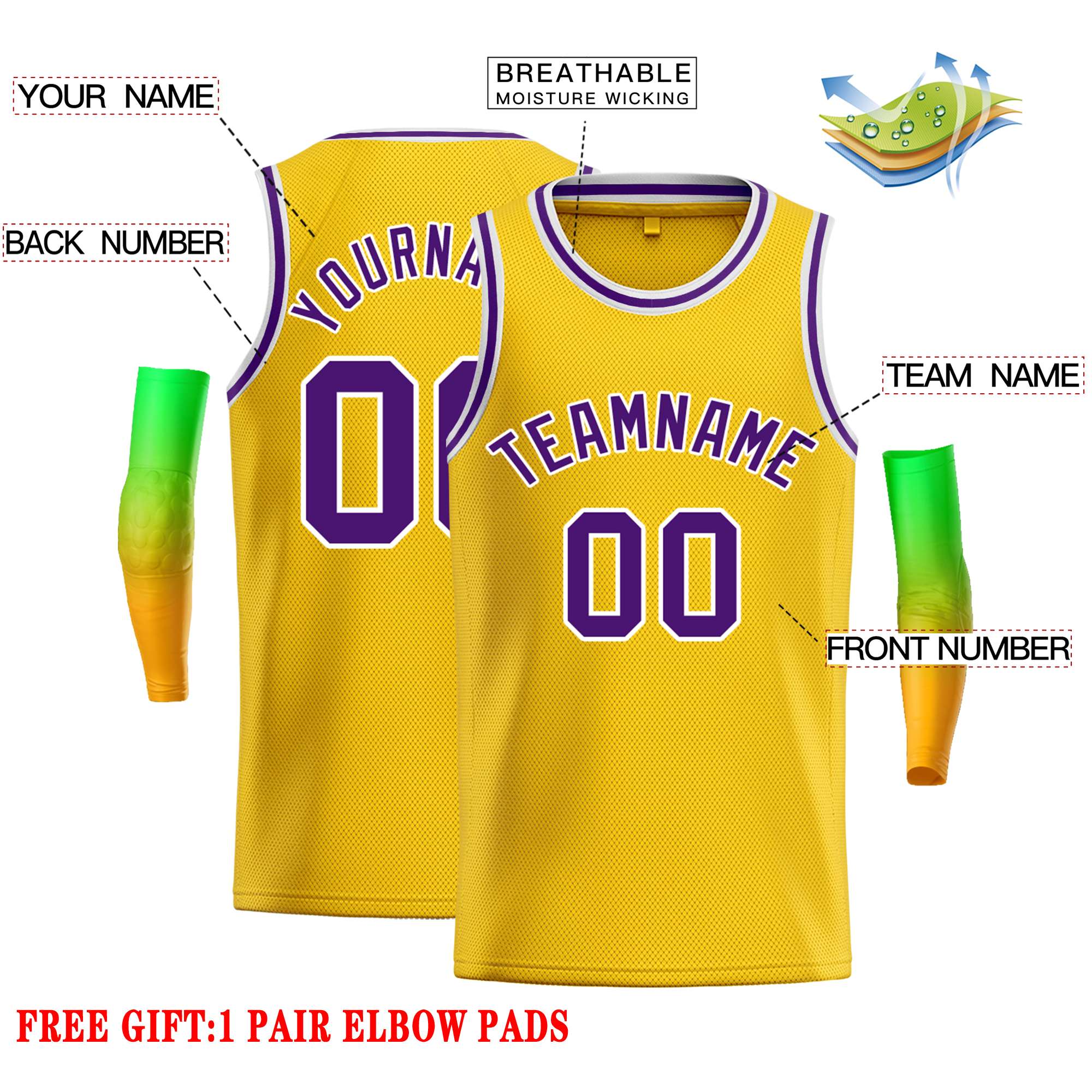 Custom Yellow Purple-White Classic Tops Casual Basketball Jersey - Image 2