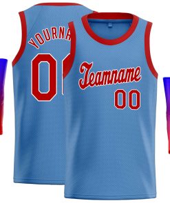 Custom Light Blue Red-White Classic Tops Casual Basketball Jersey