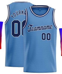 Custom Light Blue Navy-White Classic Tops Casual Basketball Jersey