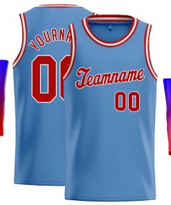 Custom Light Blue Red-White Classic Tops Casual Basketball Jersey
