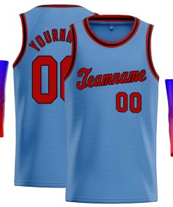 Custom Light Blue Red-Black Classic Tops Casual Basketball Jersey