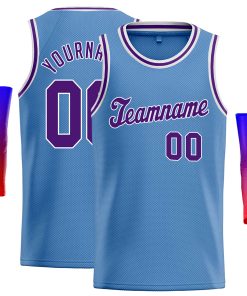 Custom Light Blue Purple-White Classic Tops Casual Basketball Jersey