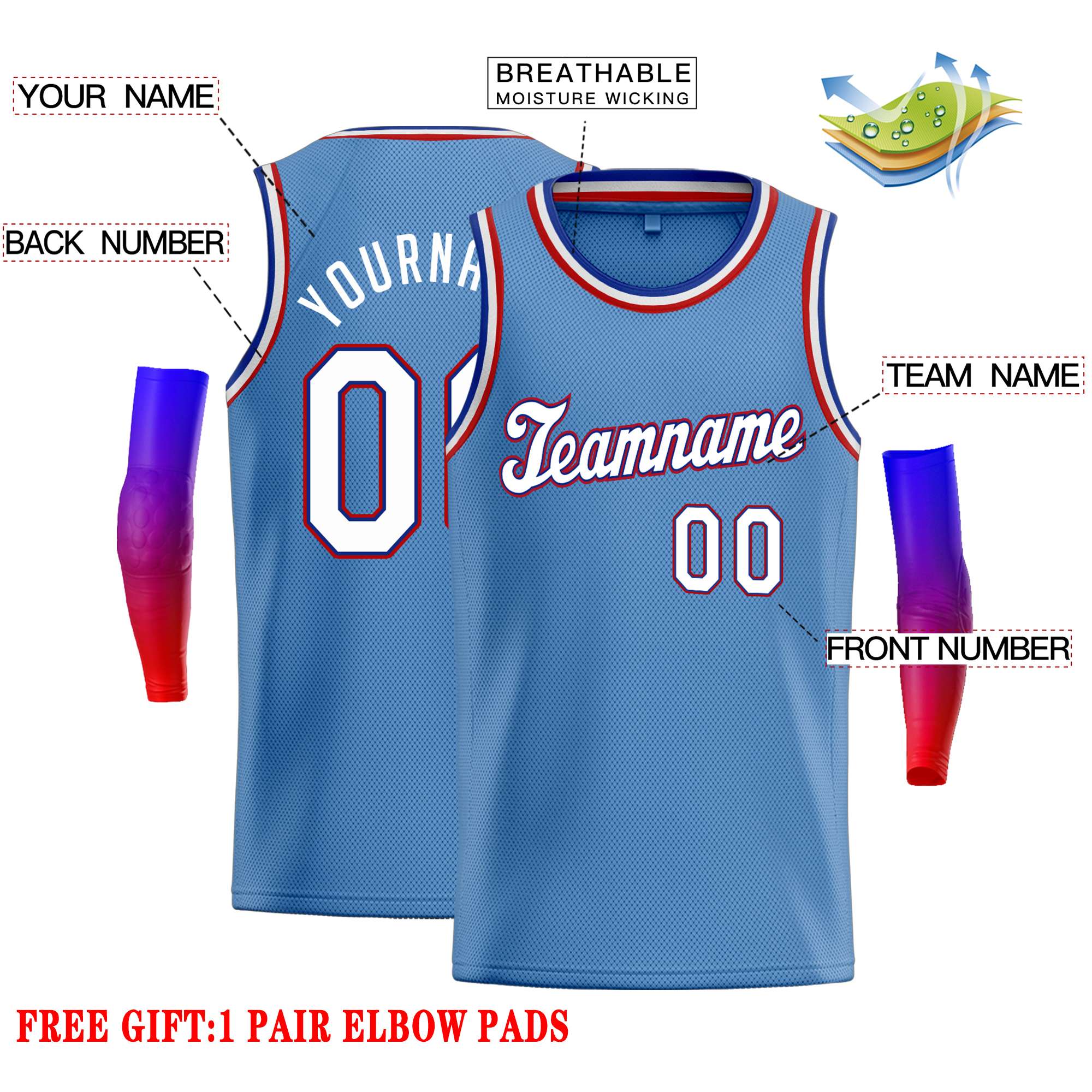 Custom Light Blue White-Royal Classic Tops Casual Basketball Jersey - Image 2