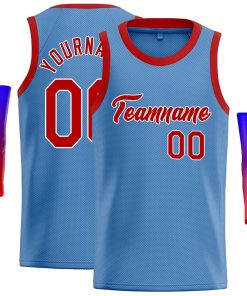 Custom Light Blue Red-White Classic Tops Casual Basketball Jersey