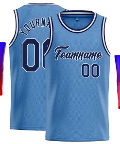 Custom Light Blue Navy-White Classic Tops Casual Basketball Jersey
