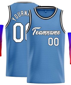 Custom Light Blue White-Black Classic Tops Casual Basketball Jersey