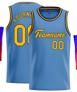 Custom Light Blue Yellow-Navy Classic Tops Casual Basketball Jersey
