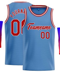 Custom Light Blue Red-White Classic Tops Casual Basketball Jersey