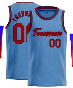 Custom Light Blue Red-Navy Classic Tops Casual Basketball Jersey