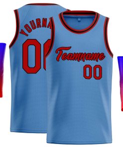 Custom Light Blue Red-Black Classic Tops Casual Basketball Jersey