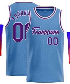 Custom Light Blue Purple-White Classic Tops Casual Basketball Jersey