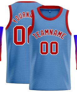 Custom Light Blue Red-White Classic Tops Casual Basketball Jersey