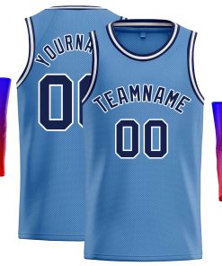 Custom Light Blue Navy-White Classic Tops Casual Basketball Jersey