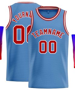 Custom Light Blue Red-White Classic Tops Casual Basketball Jersey