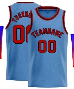 Custom Light Blue Red-Black Classic Tops Casual Basketball Jersey