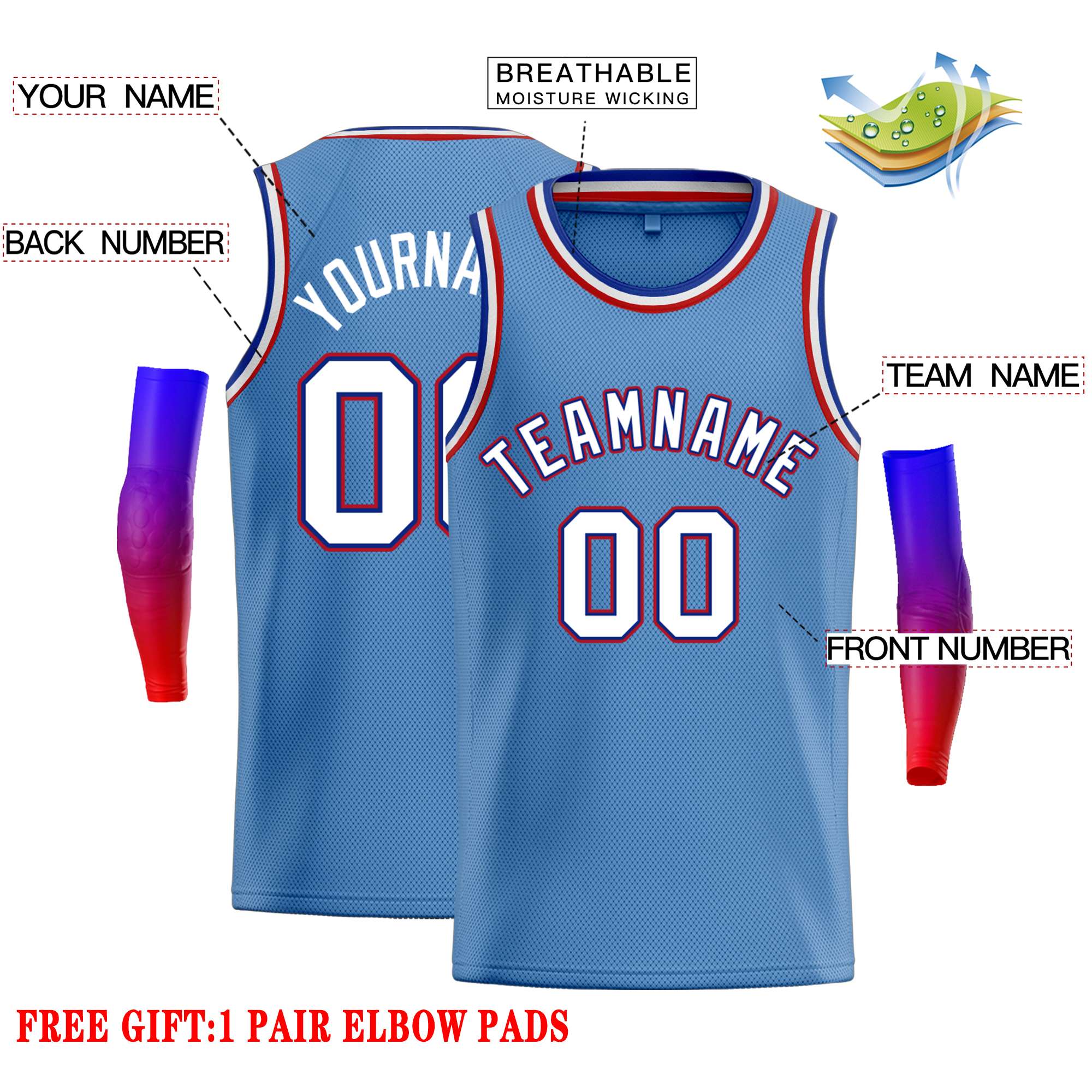 Custom Light Blue White-Royal Classic Tops Casual Basketball Jersey - Image 2