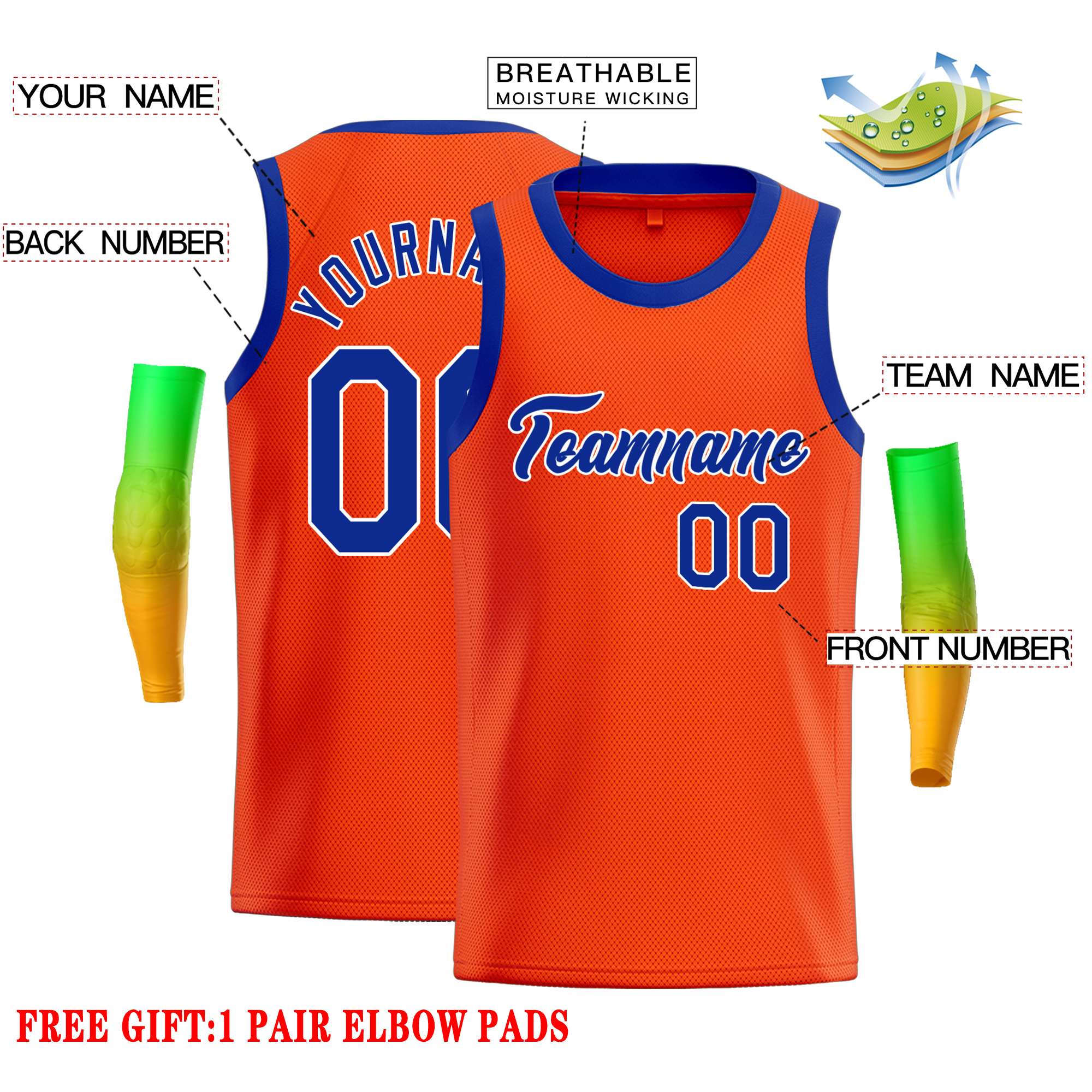 Custom Orange Royal-White Classic Tops Casual Basketball Jersey - Image 2