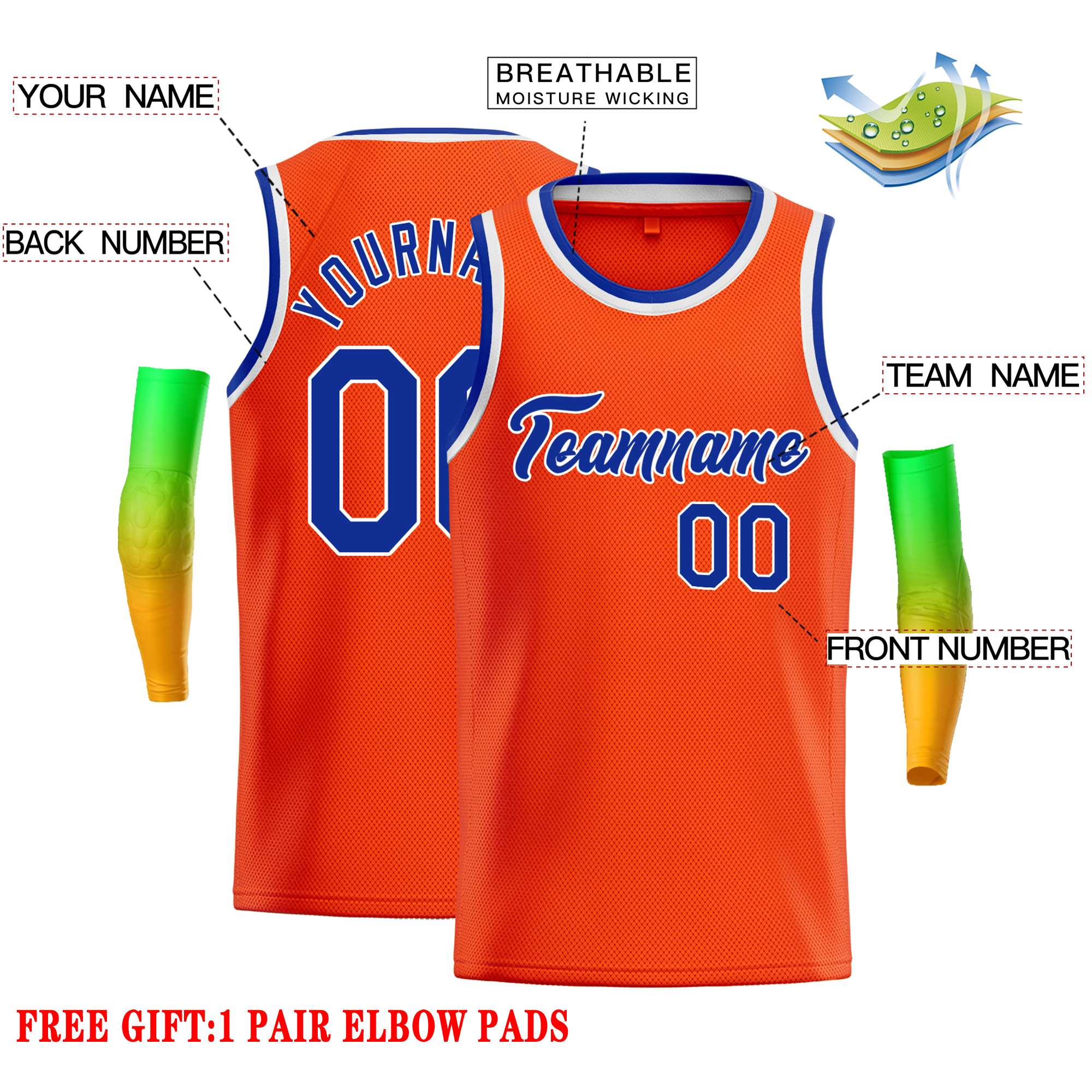 Custom Orange Royal-White Classic Tops Casual Basketball Jersey - Image 2