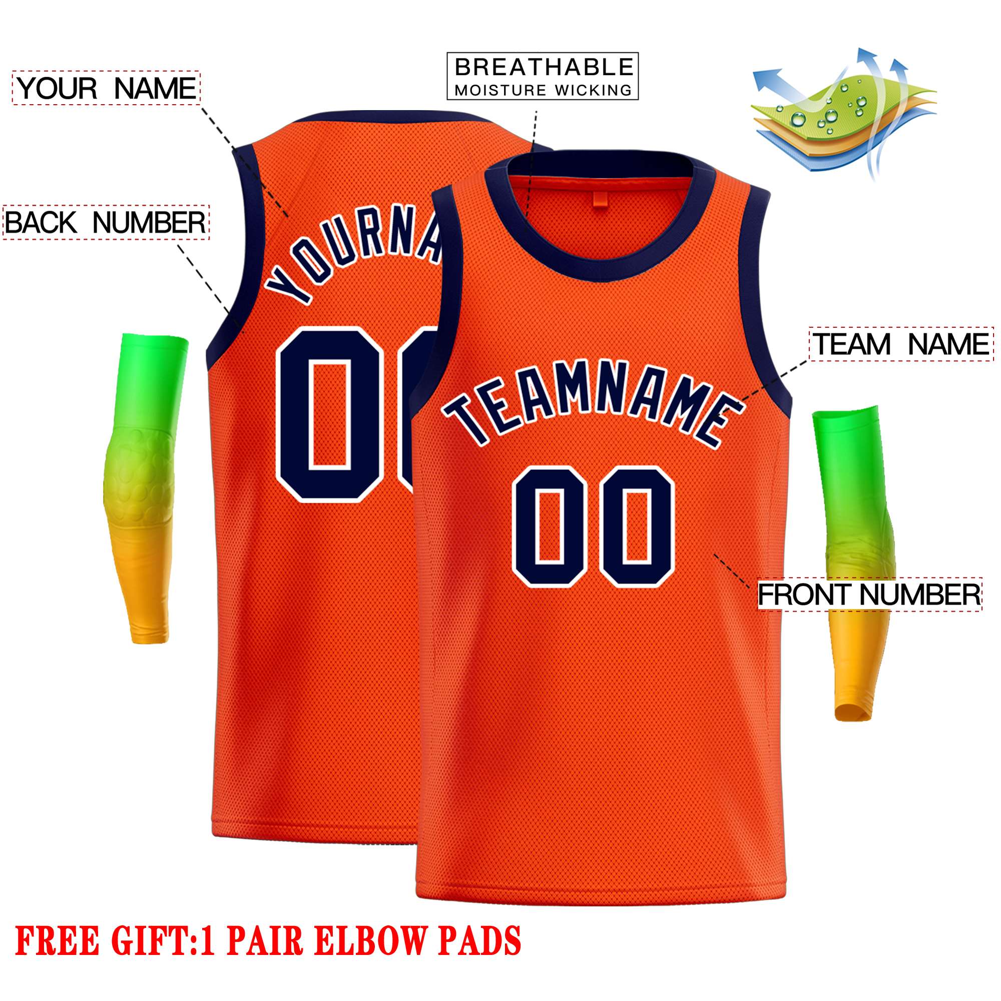 Custom Orange Navy-White Classic Tops Casual Basketball Jersey - Image 2