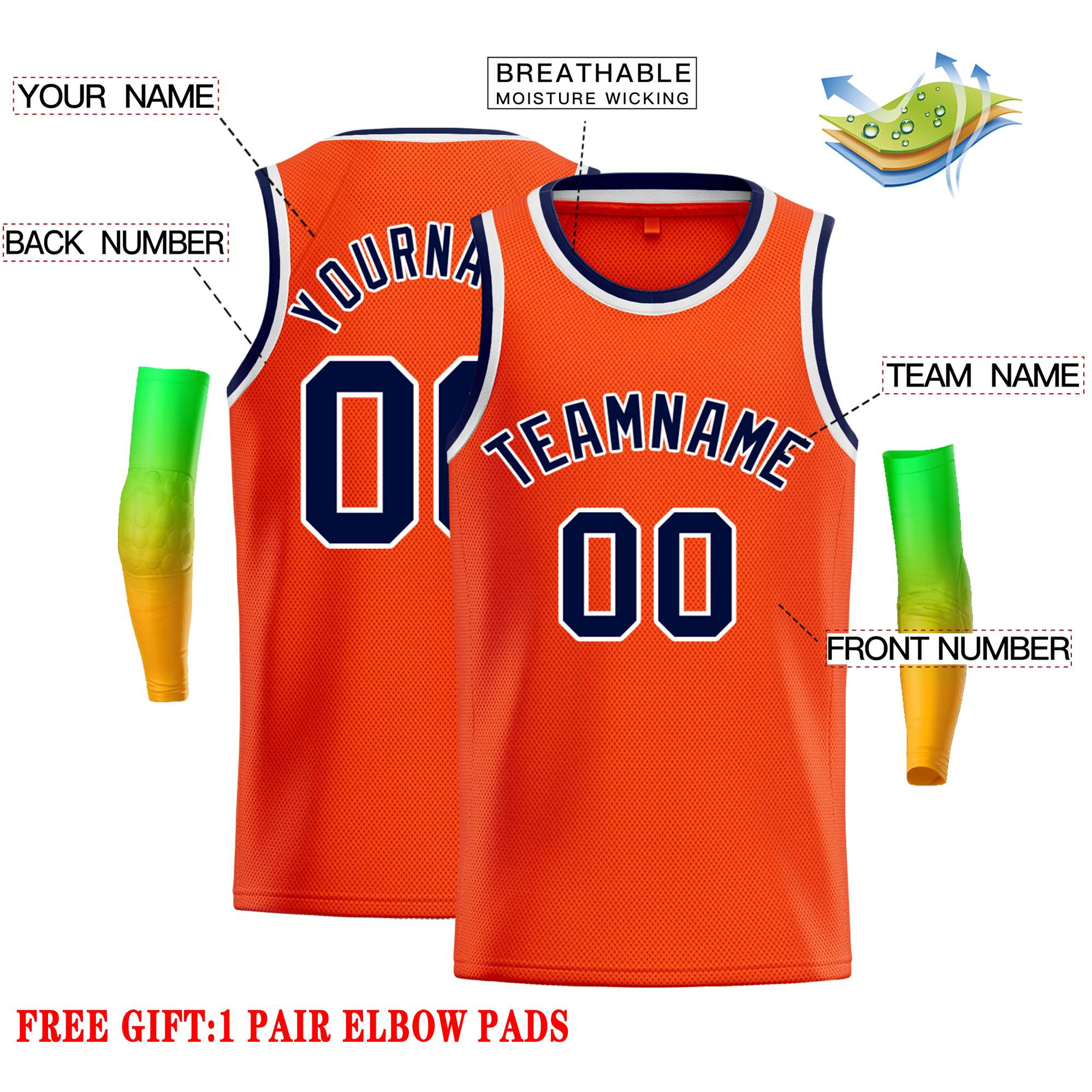 Custom Orange Navy-White Classic Tops Casual Basketball Jersey - Image 2