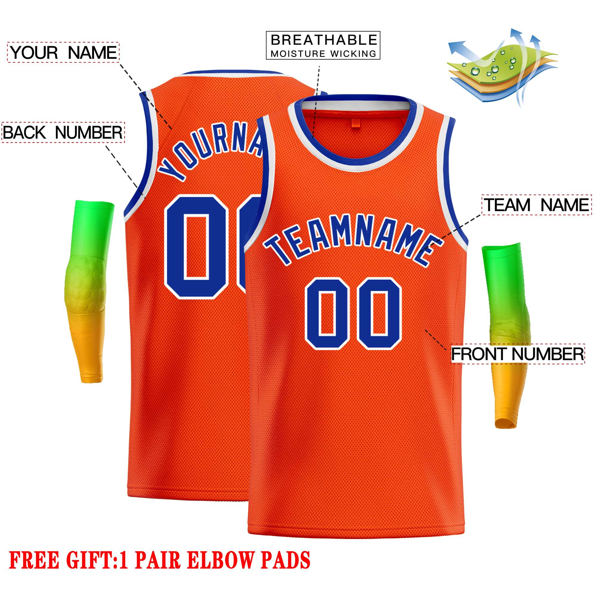 Custom Orange Royal-White Classic Tops Casual Basketball Jersey - Image 2