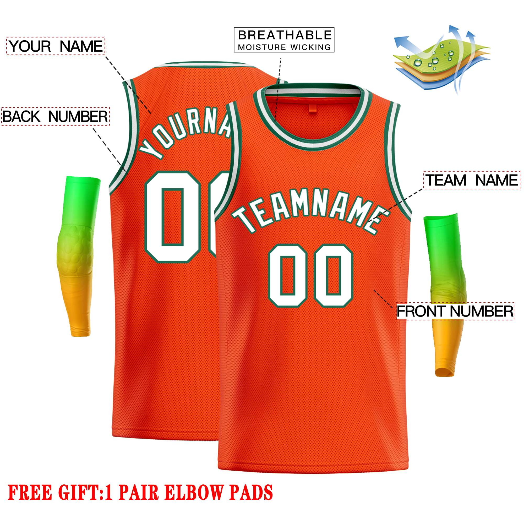 Custom Orange White-Green Classic Tops Casual Basketball Jersey - Image 2