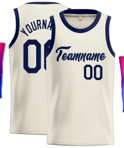 Custom Cream Navy Classic Tops Casual Basketball Jersey