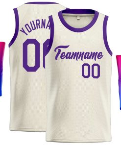 Custom Cream Purple Classic Tops Casual Basketball Jersey