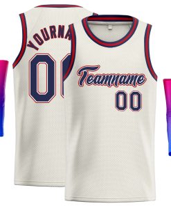 Custom Cream Navy-Red Classic Tops Casual Basketball Jersey
