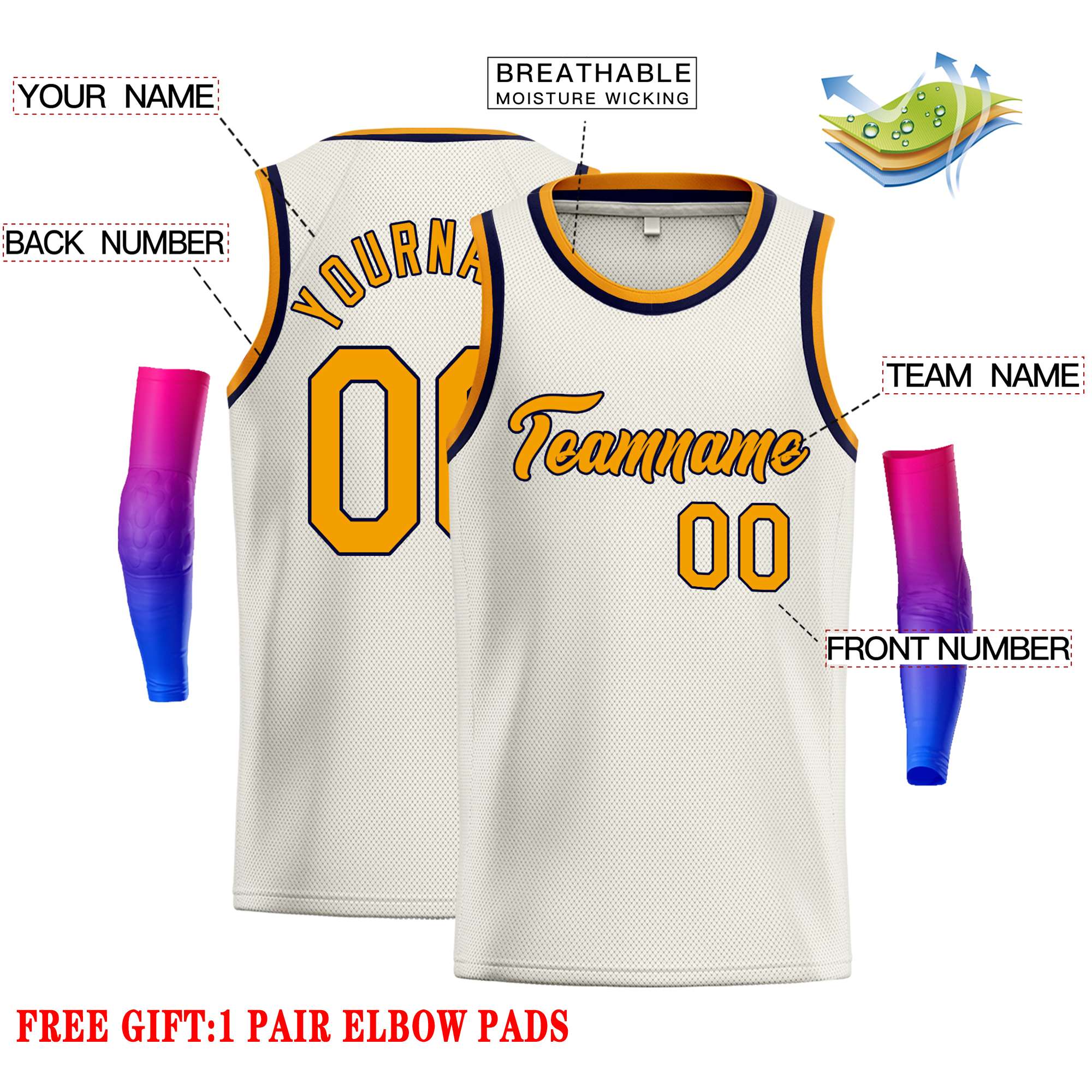 Custom Cream Yellow-Black Classic Tops Casual Basketball Jersey - Image 2