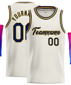 Custom Cream Navy-Yellow Classic Tops Casual Basketball Jersey