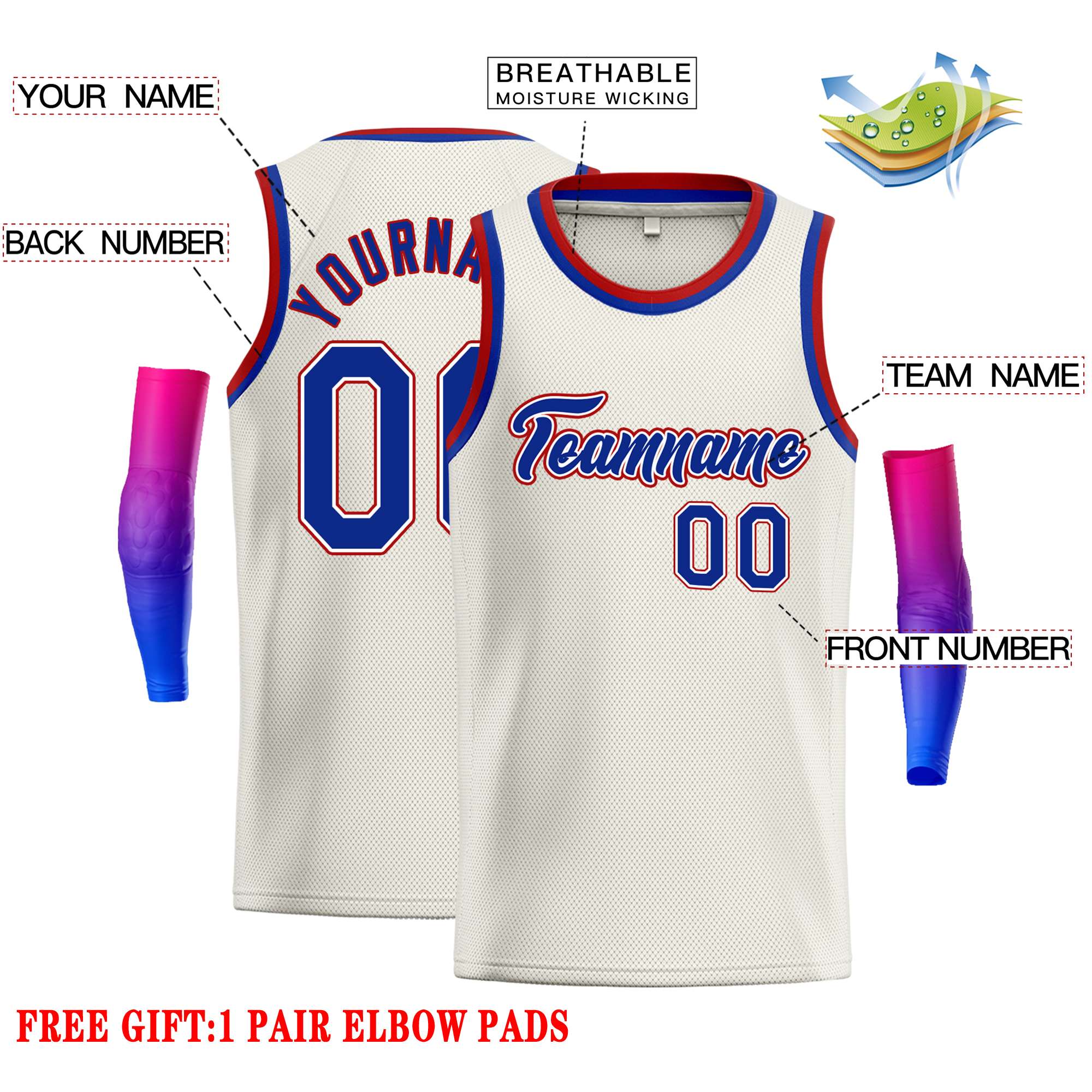 Custom Cream Royal-Red Classic Tops Casual Basketball Jersey - Image 2