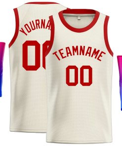 Custom Cream Red Classic Tops Casual Basketball Jersey