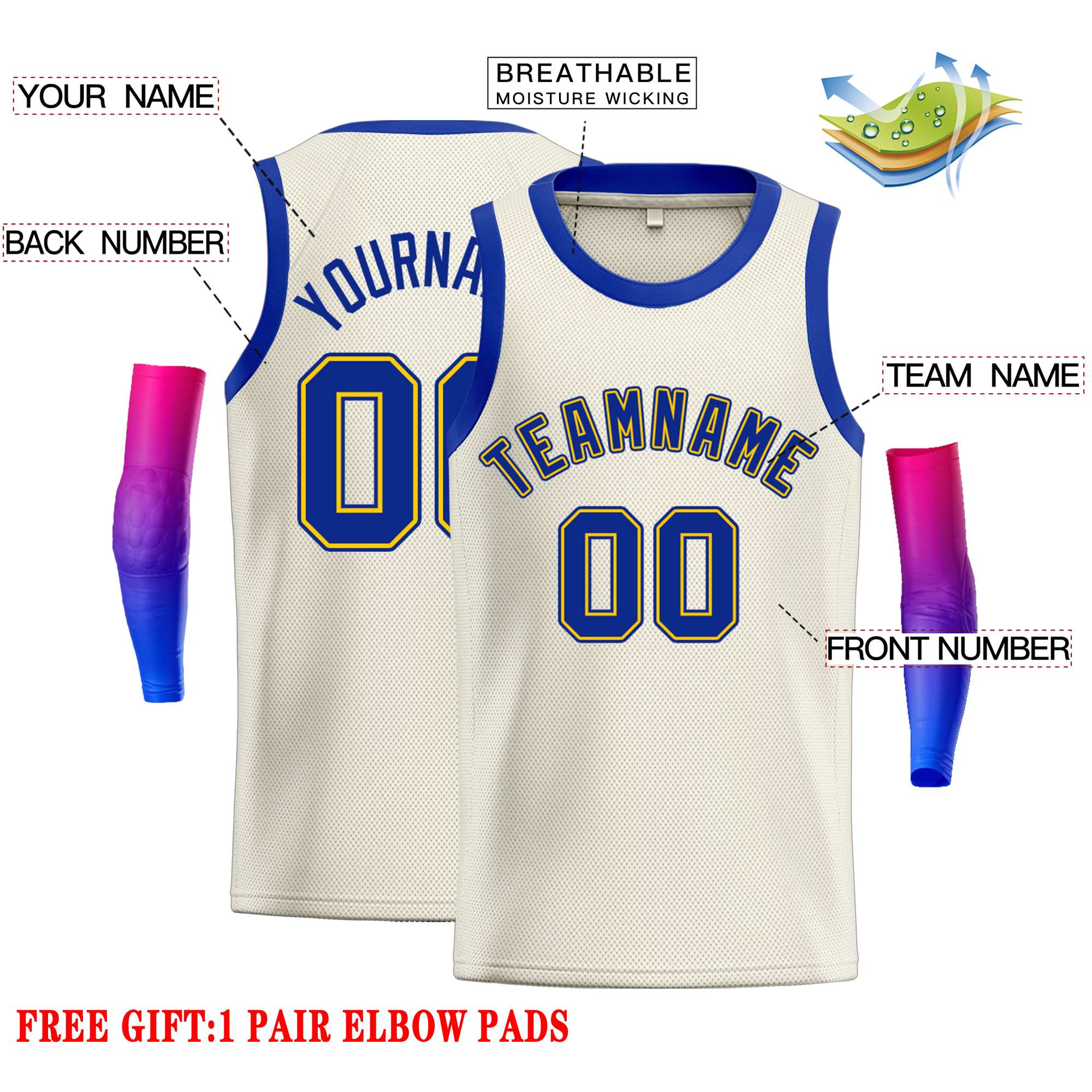 Custom Cream Royal-Yellow Classic Tops Casual Basketball Jersey - Image 2