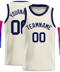 Custom Cream Navy Classic Tops Casual Basketball Jersey
