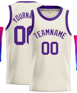 Custom Cream Purple Classic Tops Casual Basketball Jersey