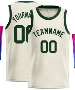 Custom Cream Green Classic Tops Casual Basketball Jersey