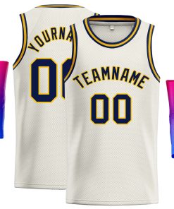 Custom Cream Navy-Yellow Classic Tops Casual Basketball Jersey