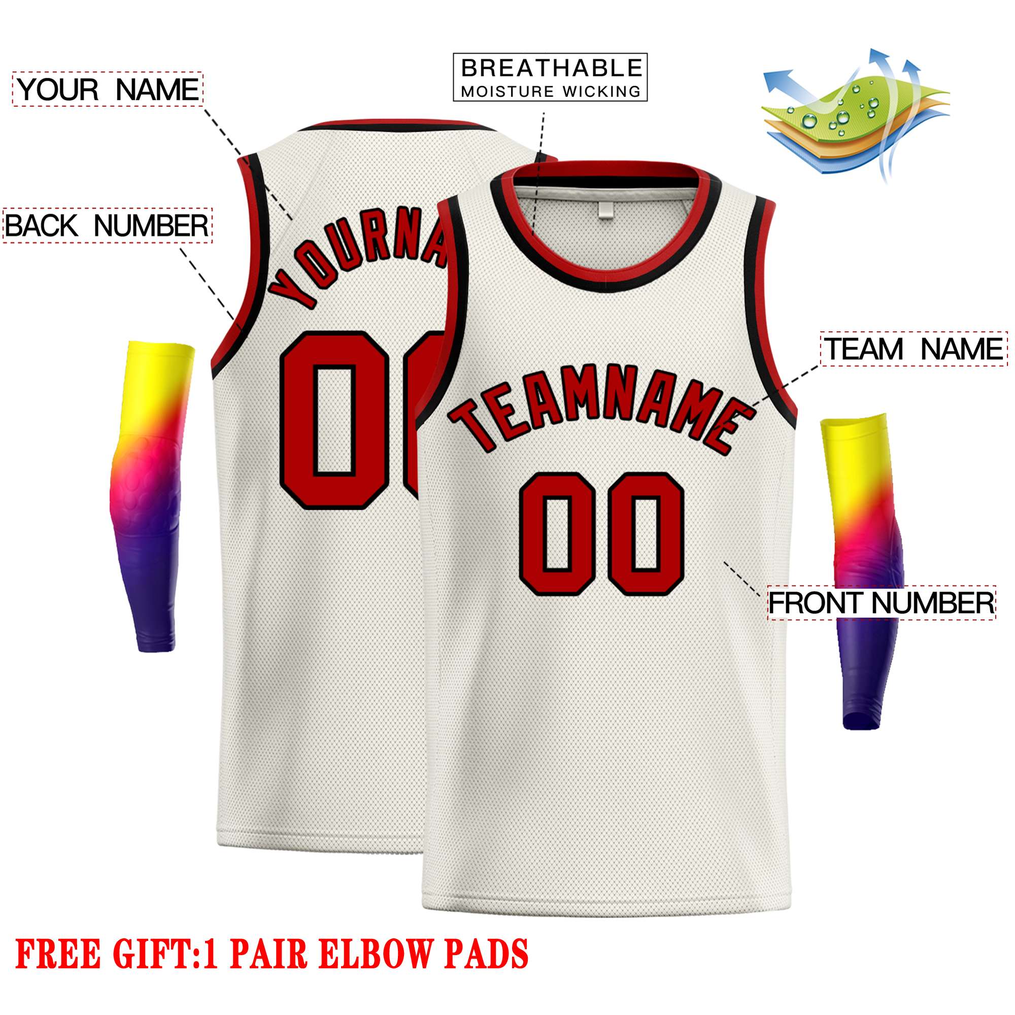 Custom Cream Red-Black Classic Tops Casual Basketball Jersey - Image 2