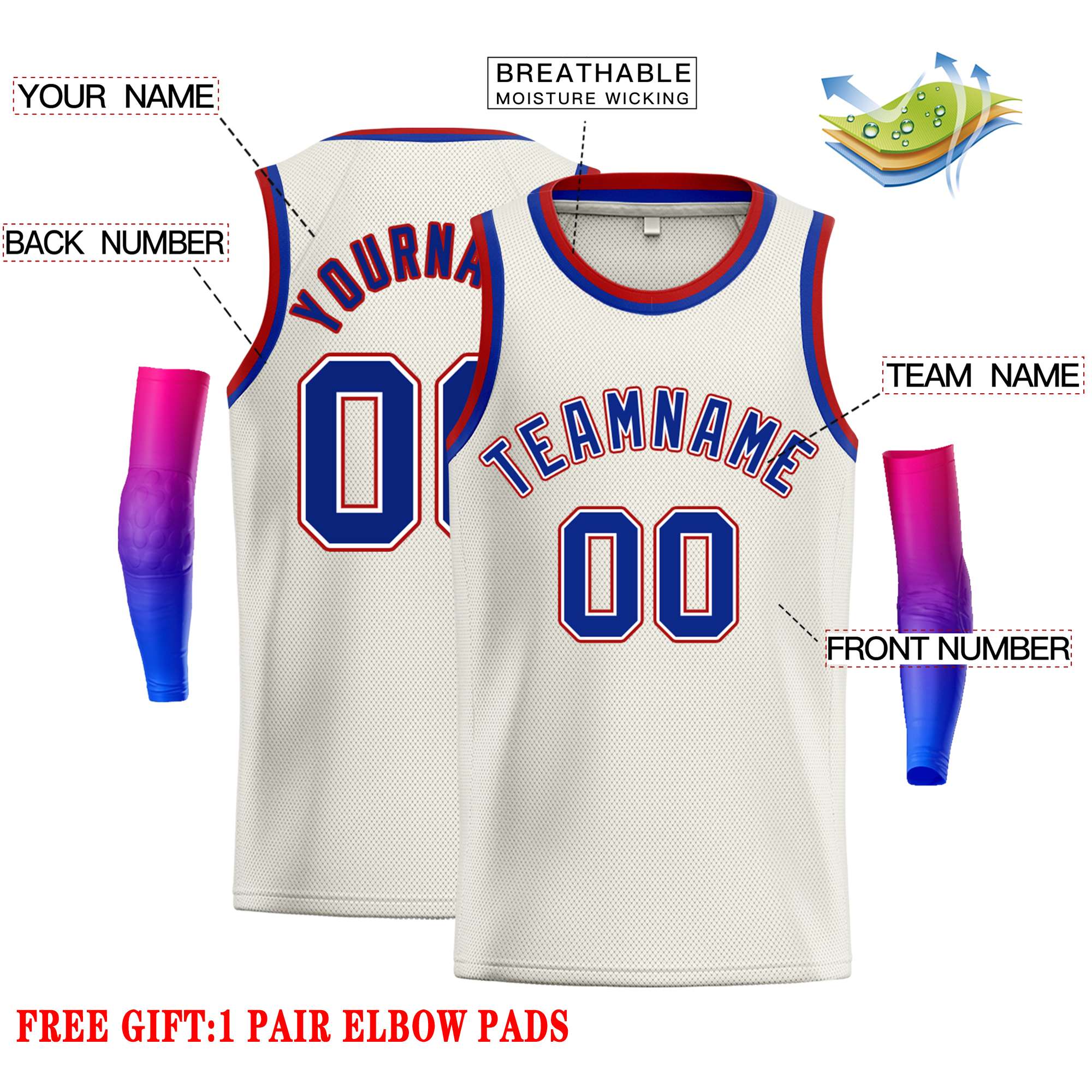 Custom Cream Royal-Red Classic Tops Casual Basketball Jersey - Image 2